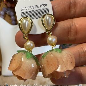 Cream Floral Drop Earrings